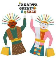 A pair of Ondel-ondel from Jakarta holding shoping bag in Jakarta Great Sale event vector