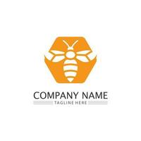 Honey and bee icon logo vector animal design and illustration