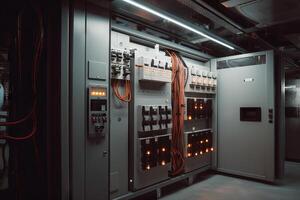 High-tech equipment room with advanced machinery and computers. photo