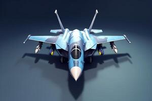 Fighter jet soaring through a deep blue sky. Generative AI photo