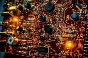 Computer circuit board close up. Generative AI photo