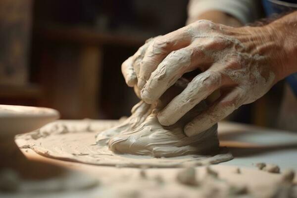 Premium AI Image  A closeup shot of a potter's hands molding clay on a  wheel Generative AI