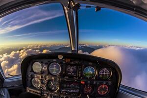 The cockpit of a small plane. Generative AI photo