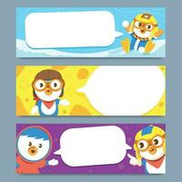 Penguin With Speech Balloon Banner Set vector