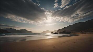 puesta de sol en el playa de la pedrera en gran Canarias. generativo ai foto