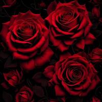 Seamless pattern of red roses on black background. illustration. photo