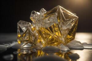 Close-up of a crystal on a black background with reflection. photo