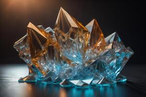 Close-up view of a crystal object on a black background. photo