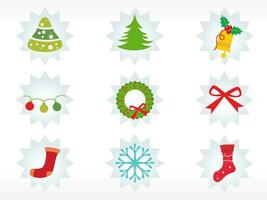 Merry Christmas Celebration Icon Set In Flat Style. vector