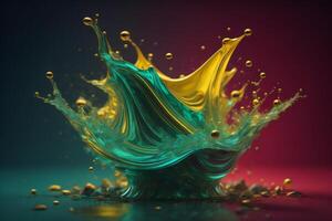 Colorful water splash isolated on dark background. photo