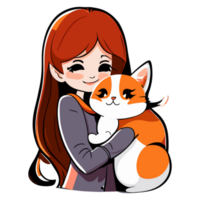 Girl smiling and hug her cat.  Lifestyle and Pet Concept. png