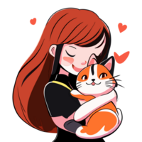 Girl smiling and hug her cat.  Lifestyle and Pet Concept. png