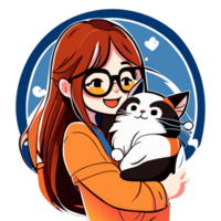 Girl smiling and hug her cat.  Lifestyle and Pet Concept. png