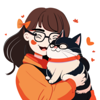 niña sonriente y abrazo su gato. estilo de vida y mascota concepto. png