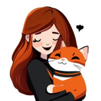 Girl smiling and hug her cat.  Lifestyle and Pet Concept. png