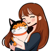 Girl smiling and hug her cat.  Lifestyle and Pet Concept. png