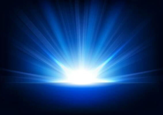 Blue Rays Rising On Dark Background, Vector Illustration