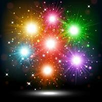 Colorful Fireworks Scattered In The Sky, Vector Illustration