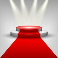 Red Carpet To Podium Stage with Spotlights, Vector Illustration