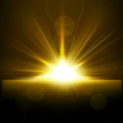 Gold Rays Rising From Horizon, Vector Illustration