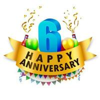 Happy 6th Anniversary Celebration, Vector Illustration