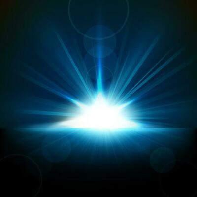 Blue Rays Rising From Horizon, Vector Illustration