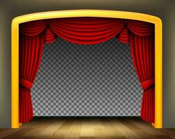 Red Curtain of Classical Theater with Wood Floor On Pattern background, Vector Illustration