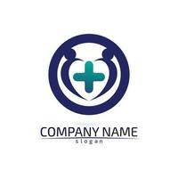 health logo care, medical, medicine, meditation and hospital design icon vector