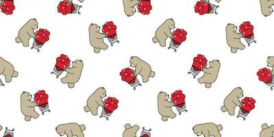 Bear seamless pattern heart vector polar bear valentine shopping cart bag cartoon illustration scarf isolated repeat wallpaper tile background