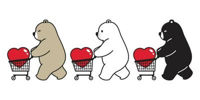 oso vector polar oso corazón enamorado compras carro bolso dibujos animados personaje icono logo ilustración garabatear