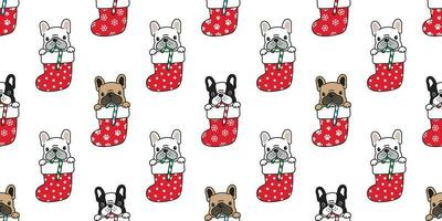 dog seamless pattern vector french bulldog Christmas sock Santa Claus Xmas snowflake candy cane dog paw cartoon isolated tile background repeat wallpaper illustration