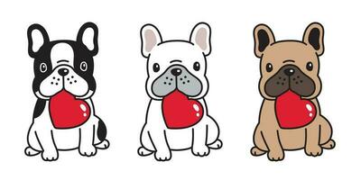 perro vector francés buldog corazón enamorado dibujos animados personaje icono sentado sonrisa logo raza ilustración