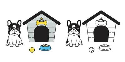 perro vector francés buldog casa cuenco pelota dibujos animados personaje icono logo ilustración