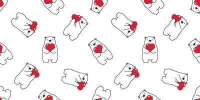 Bear seamless pattern vector polar bear heart valentine hug cartoon scarf isolated illustration repeat wallpaper tile background