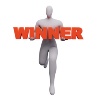 3d illustration of person run and holding word winner. 3d rendering of human people character clip art. png