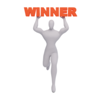 3d illustration of person run and holding word winner. 3d rendering of human people character clip art. png