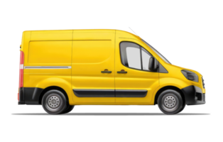 Vibrant Yellow Delivery Van. Isolated on transparent Background. png