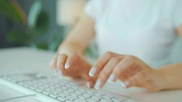 Woman typing credit card number on computer keyboard. She making online purchase. Online payment service video