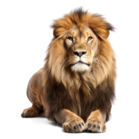 A handsome male lion sitting isolated on a transparent background. Proud male lion png