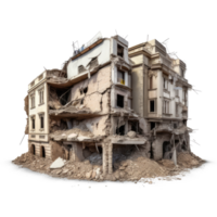 Destroyed building after earthquake isolated on transparent background - Demolished building. png