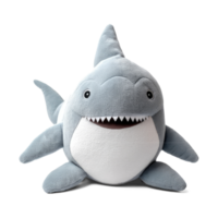 Stuffed shark toy isolated on transparent background. Fluffy soft shark fish toy png