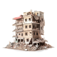 zerstört Gebäude nach Erdbeben isoliert auf transparent Hintergrund - - generativ ai zerstört Gebäude. png