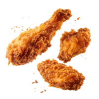 Hot and crispy fried chicken isolated on transparent background. Fresh pieces of crispy fried chicken. Fast food. png