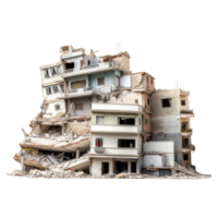 Destroyed building after earthquake isolated on transparent background - Demolished building. png