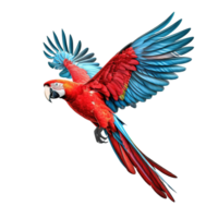 escarlata guacamayo loro volador ai generado png