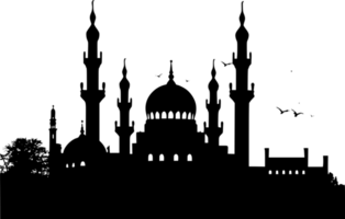 landschap van moskee met vogel silhouet png
