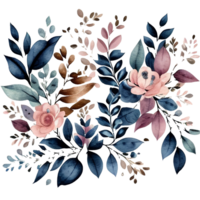 Blush and Blue Leaves Florals Watercolor png