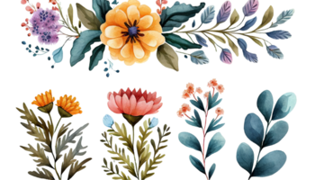 Aquarell Blumen Hand Zeichnung, Hand gezeichnet Blumen ai generiert png