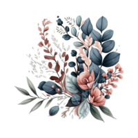 Blush and Blue Leaves Florals Watercolor png