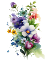 Blumen, Aquarell Blumen png, Aquarell bunt Frühling Blumen transparent Hintergrund ai generiert png